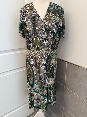 ❤️3/$30 Anna Morgan Boho Paisley Midi Dress – Green & Teal Ruched Fit & Flare XL